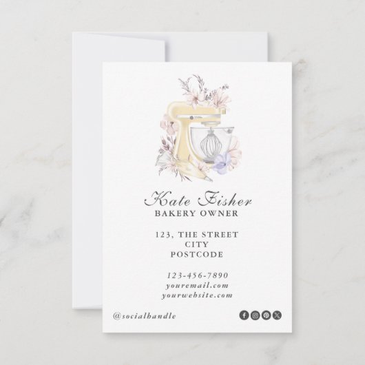 あなたのロゴはこちらケーキベーキングシェフフローラ水彩 招待状 (裏面)