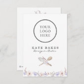 あなたのロゴはこちらケーキベーキングシェフフローラ水彩 招待状 (正面/裏面)