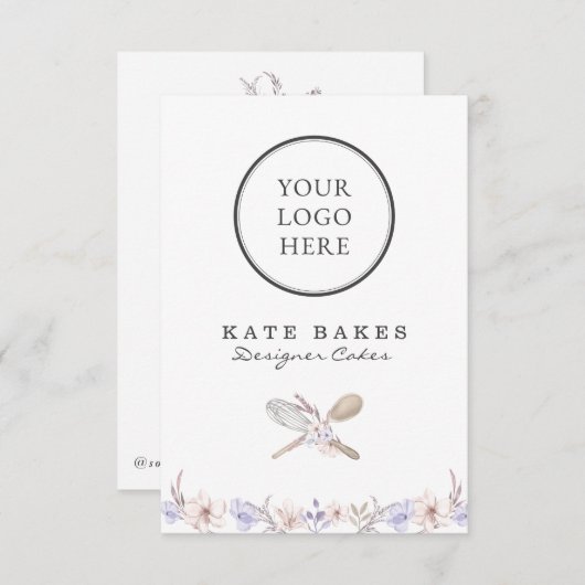 あなたのロゴはこちらケーキベーキングシェフフローラ水彩 招待状 (正面/裏面)