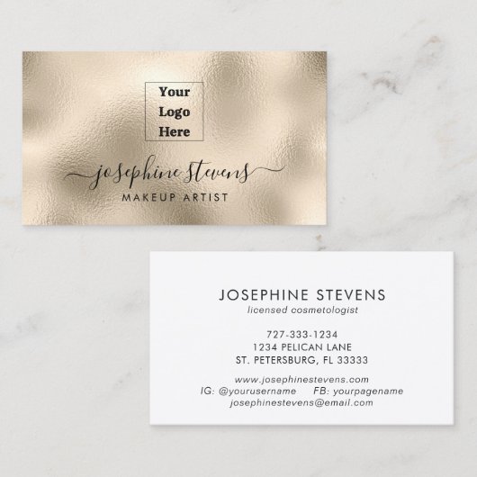 あなたのロゴはこちらシャンパンフォイルスクリプトタイポグラフィ 名刺 (正面/裏面)