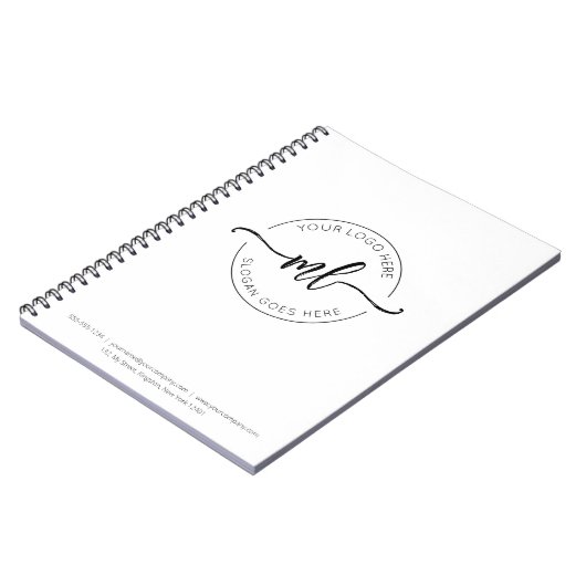 あなたのロゴはこちらビジネスモノグラムイニシャルホワイト ノートブック (左側)