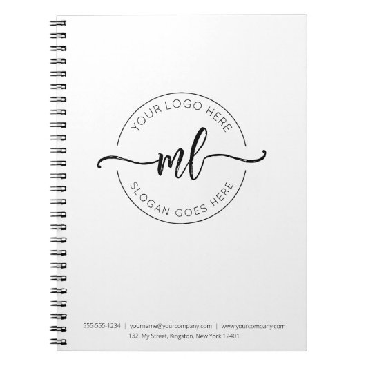 あなたのロゴはこちらビジネスモノグラムイニシャルホワイト ノートブック (正面)