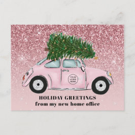 あなたのロゴはこちらピンクの車クリスマスツリーオフィスの移動 案内ポストカード