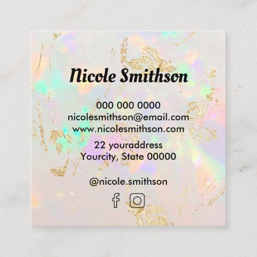 あなたのロゴは白いopal スクエア名刺 (裏面)