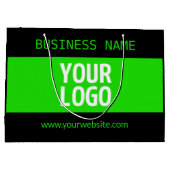 あなたのロゴまたはイメージ | ブラック & ブライトグリーン ラージペーパーバッグ (裏面)