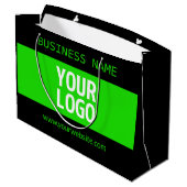 あなたのロゴまたはイメージ | ブラック & ブライトグリーン ラージペーパーバッグ (裏面アングル)