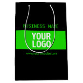 あなたのロゴまたはイメージ | 黒 & 明るい緑 ミディアムペーパーバッグ (正面)