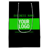 あなたのロゴまたはイメージ | 黒 & 明るい緑 ミディアムペーパーバッグ (裏面)
