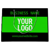 あなたのロゴまたはイメージ | 黒 & 明るい緑 ラージペーパーバッグ (正面)