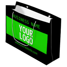 あなたのロゴまたはイメージ | 黒 & 明るい緑 ラージペーパーバッグ