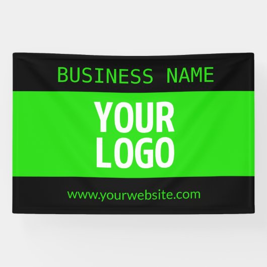 あなたのロゴまたはイメージ | 黒 & 明るい緑 横断幕 (横)