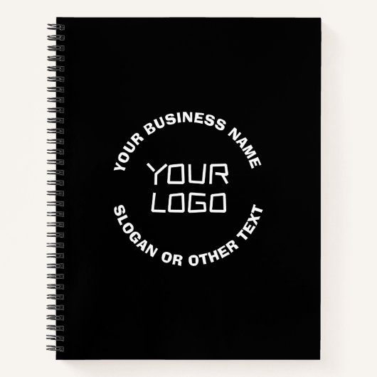 あなたのロゴまたは画像と編集可能なテキスト | 黒と白 ノートブック (正面)