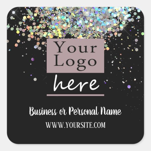 あなたのロゴカスタムビジネスレインボーグリッター スクエアシール (正面)