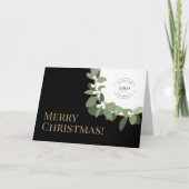 あなたのロゴグリーンリースブラック金ゴールドメリークリスマス シーズンカード (正面)