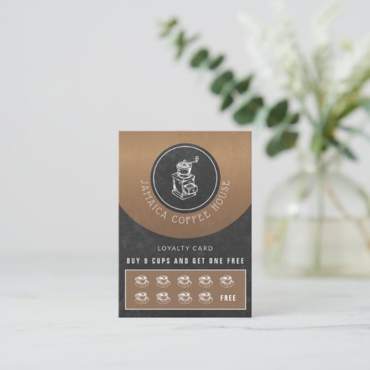あなたのロゴコーヒーショップ無料のコーヒーロイヤリティカード 名刺 (スタンド正面)