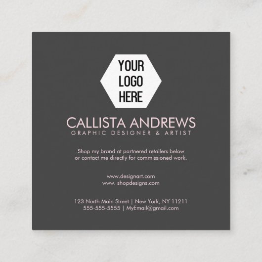 あなたのロゴシンプルのモダンピンクブラックタイポグラフィ スクエア名刺 (裏面)