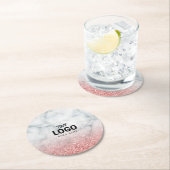 あなたのロゴバラ金ゴールドグリッター白い大理石 ラウンドペーパーコースター (インサイチュ)