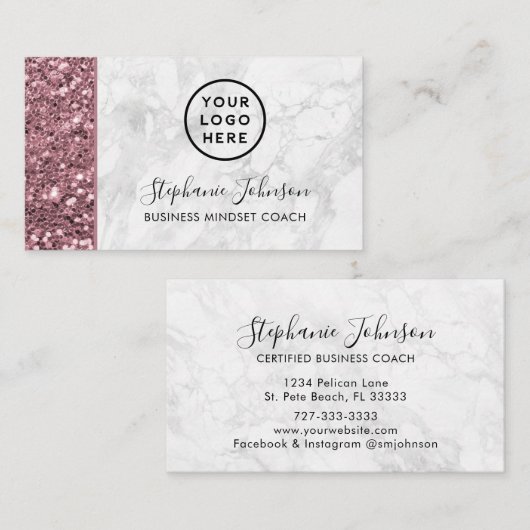 あなたのロゴバラ金ゴールドピンクグリッターホワイトマーブル 名刺 (正面/裏面)