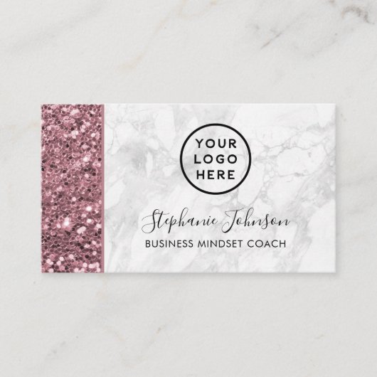 あなたのロゴバラ金ゴールドピンクグリッターホワイトマーブル 名刺 (正面)