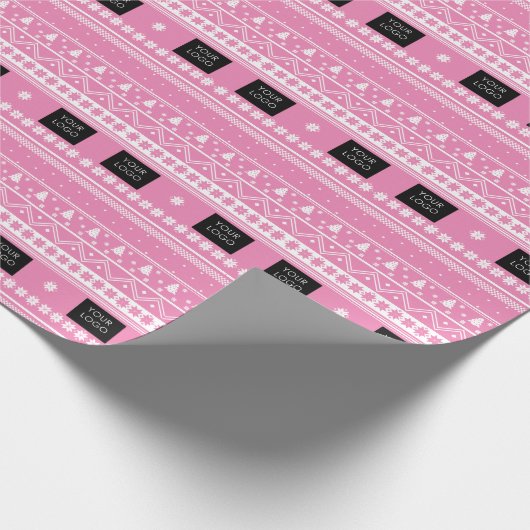 あなたのロゴビジネス北欧クリスマスパターンピンク ラッピングペーパー (角)