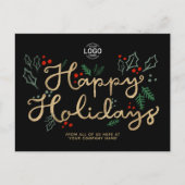 あなたのロゴビジネス金ゴールドハッピー文字ホリデーズブラック シーズンポストカード (正面)