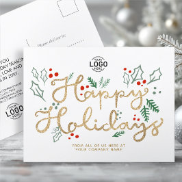 あなたのロゴビジネス金ゴールドハッピー文字ホリデーズホワイト シーズンポストカード