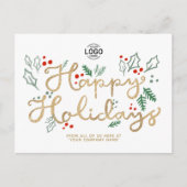 あなたのロゴビジネス金ゴールドハッピー文字ホリデーズホワイト シーズンポストカード (正面)