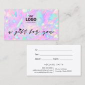 あなたのロゴピンクのオペインスパイアオギフト証明書 名刺 (正面/裏面)