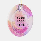 あなたのロゴピンクガーリーグリッタークリスマス セラミックオーナメント (右)