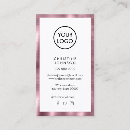 あなたのロゴピンクフェイクメタリック縁ど名刺 名刺 (正面)