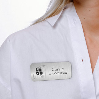 あなたのロゴブラシ付きラジアルメタリック銀名タグ 名札