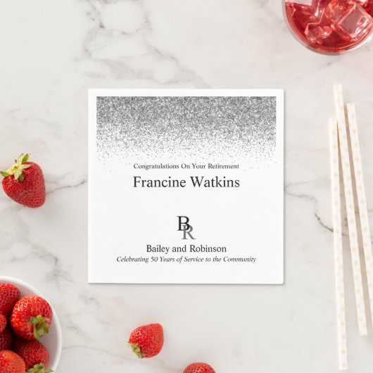 あなたのロゴプロフェッショナルリタイアシルバーグリッター スタンダードカクテルナプキン (インサイチュ)