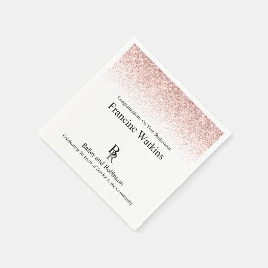 あなたのロゴプロフェッショナルリタイアピンクグリッター スタンダードカクテルナプキン (角)