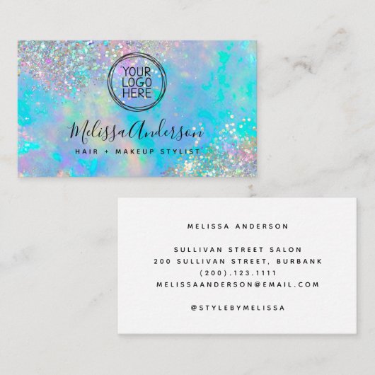 あなたのロゴホログラフィックオパールストーングリッター 名刺 (正面/裏面)