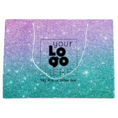 あなたのロゴマーメイドグラデーショングリッター紙ショッピングバッグ ラージペーパーバッグ (正面)