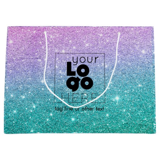 あなたのロゴマーメイドグラデーショングリッター紙ショッピングバッグ ラージペーパーバッグ (正面)