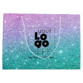 あなたのロゴマーメイドグラデーショングリッター紙ショッピングバッグ ラージペーパーバッグ (裏面)