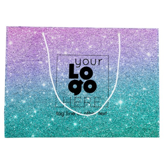 あなたのロゴマーメイドグラデーショングリッター紙ショッピングバッグ ラージペーパーバッグ (裏面)