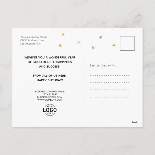 あなたのロゴミニマリストスターズのビジネスハッピーバースデー シーズンポストカード (裏面)