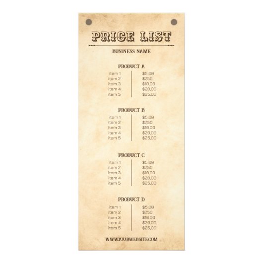 あなたのロゴ国の価格表を西ブラウン ラックカード (裏面)