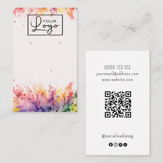 あなたのロゴ明るいイヤリングカードソーシャルメディアQRコード 名刺 (正面/裏面)