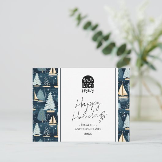 あなたのロゴ航海のクリスマス挨拶 ポストカード (スタンド正面)
