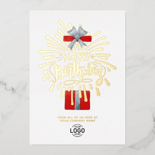 あなたのロゴ赤いギフトボックス花火ビジネス誕生日 箔招待状 (正面)