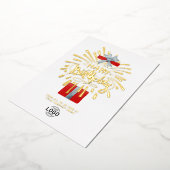 あなたのロゴ赤いギフトボックス花火ビジネス誕生日 箔招待状 (回転した状態)