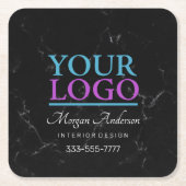 あなたのロゴ、あなたのビジネスを宣伝DIY、黒い大理石 スクエアペーパーコースター (正面)