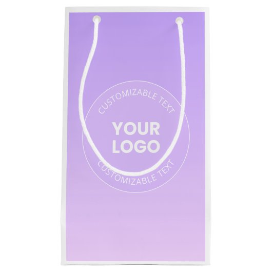 あなたのロゴ | さりげないラベンダーオンブルグラデーション スモールペーパーバッグ (正面)