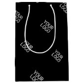 あなたのロゴ シンプル リピーティング ロゴ パターン | ブラック ミディアムペーパーバッグ (正面)