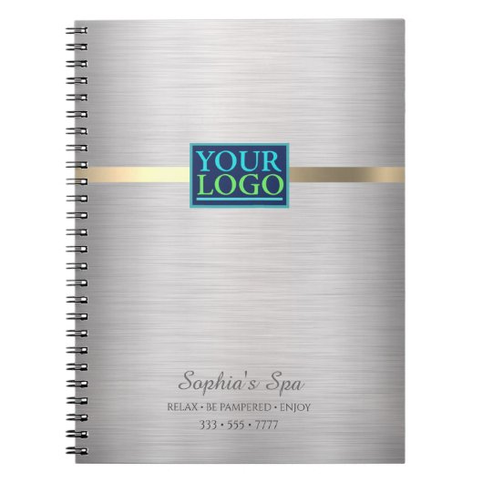 あなたのロゴ、ビジネスを促進する、つや消しシルバー&金ゴールド ノートブック (正面)