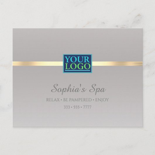 あなたのロゴ、ビジネスプロモーション、名前情報シルバー&金ゴールド ポストカード (正面)