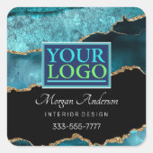 あなたのロゴ、ビジネスDIY、ティール（緑がかった色）ブラック&金ゴールドゲート スクエアシール (正面)